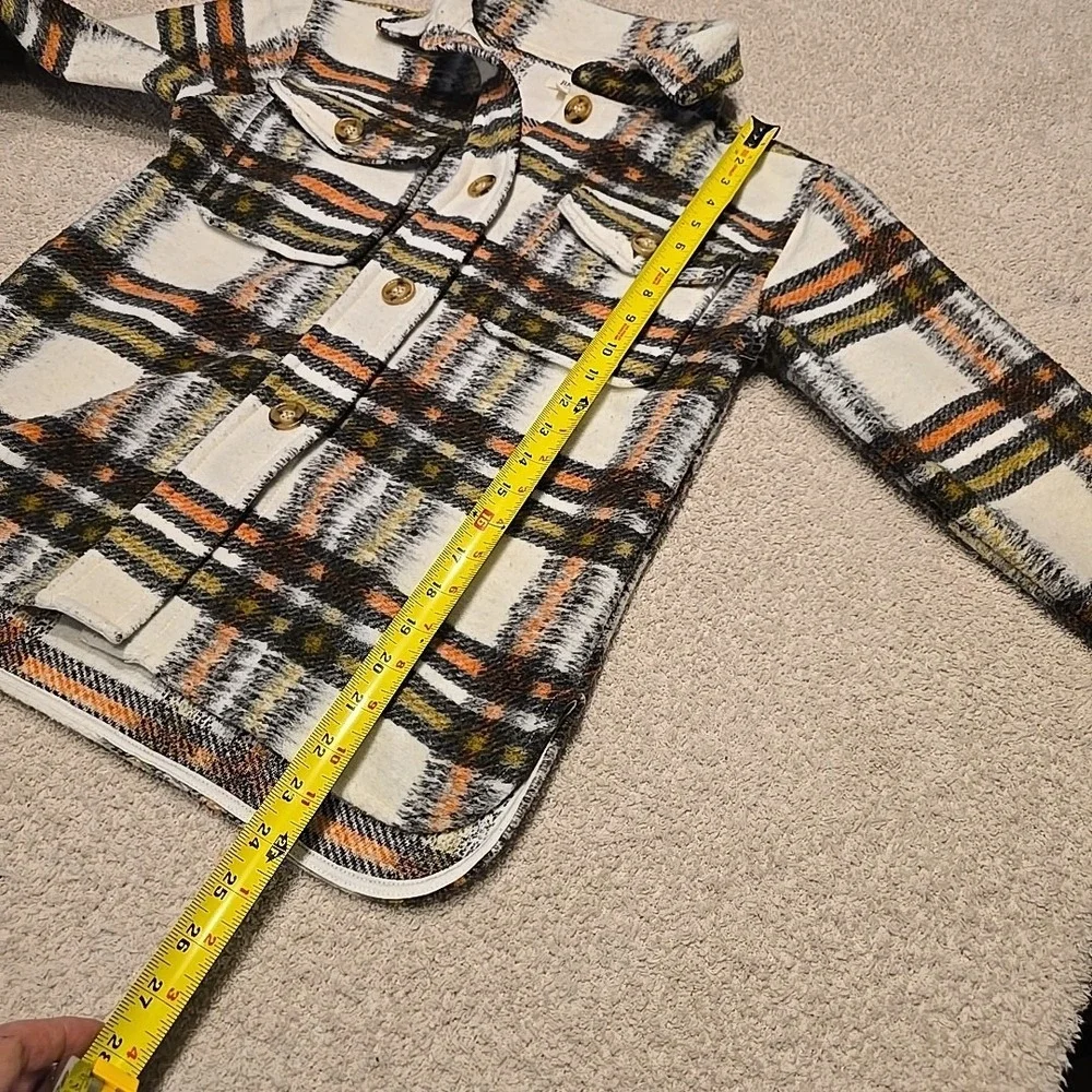 Bke Youth Flannel Shacket Jacket Button-Up Girls Size L White Orange Green Black
